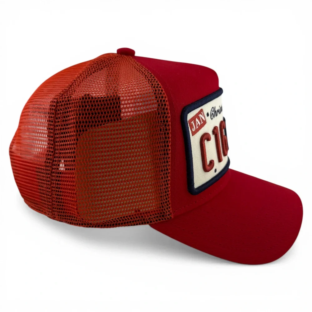 Christian‎ Rose Iconic II London Plate Red Mesh Back Trucker Adjustable Hat Cap